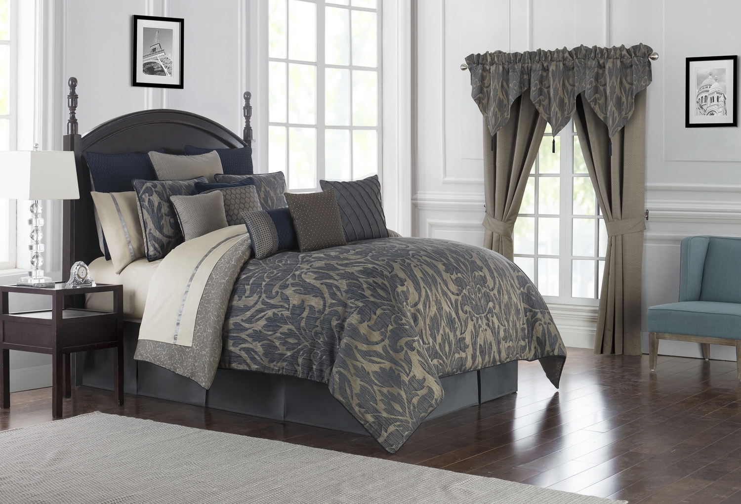 Gabion Indigo/Taupe by Waterford Luxury Bedding - BeddingSuperStore.com